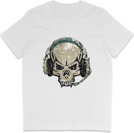 Skull DJ T Shirt Heren Dames - Muziek - Wit- XS