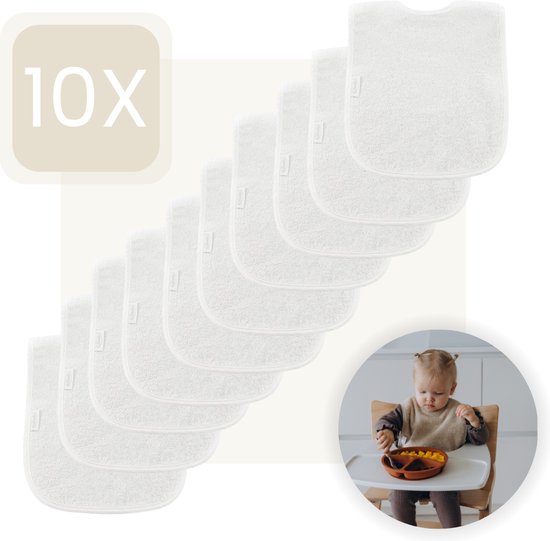 Funnies Slabbetjes 10-Pack | Wit | Set van 10 Stuks | Slab voor Kinderen | Slabbertjes Baby | Slabber