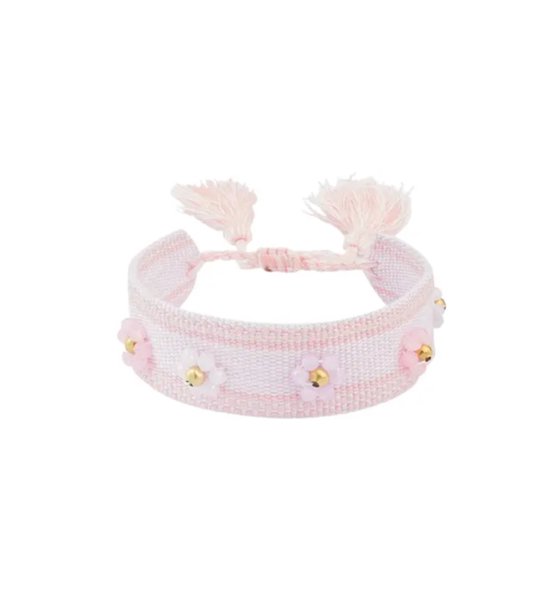 Armband - Flowers - Zacht Roze - Polyester/ Stainless steel