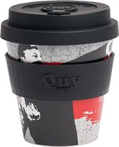 Quy Cup Tasse de voyage écologique de 230 ml - Le graffiti original de Banksy "Le lanceur de fleurs" Sans BPA - Fabriqué à partir de Bouteilles en PET recyclées avec couvercle en silicone noir - mug de voyage