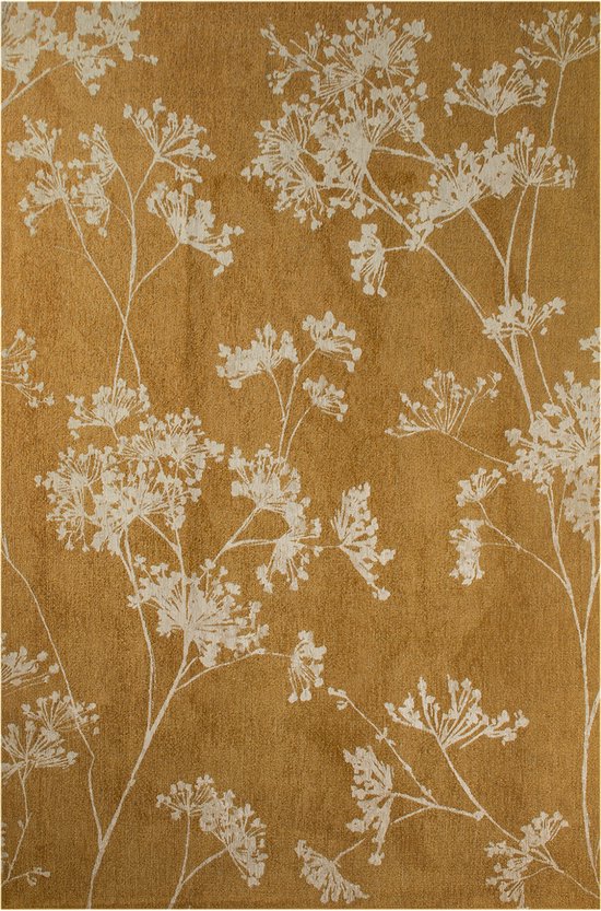 Parsley geel bloementapijt met elegant wit bloempatroon - Tapijt - Vloerkleed - 140 x 200 cm