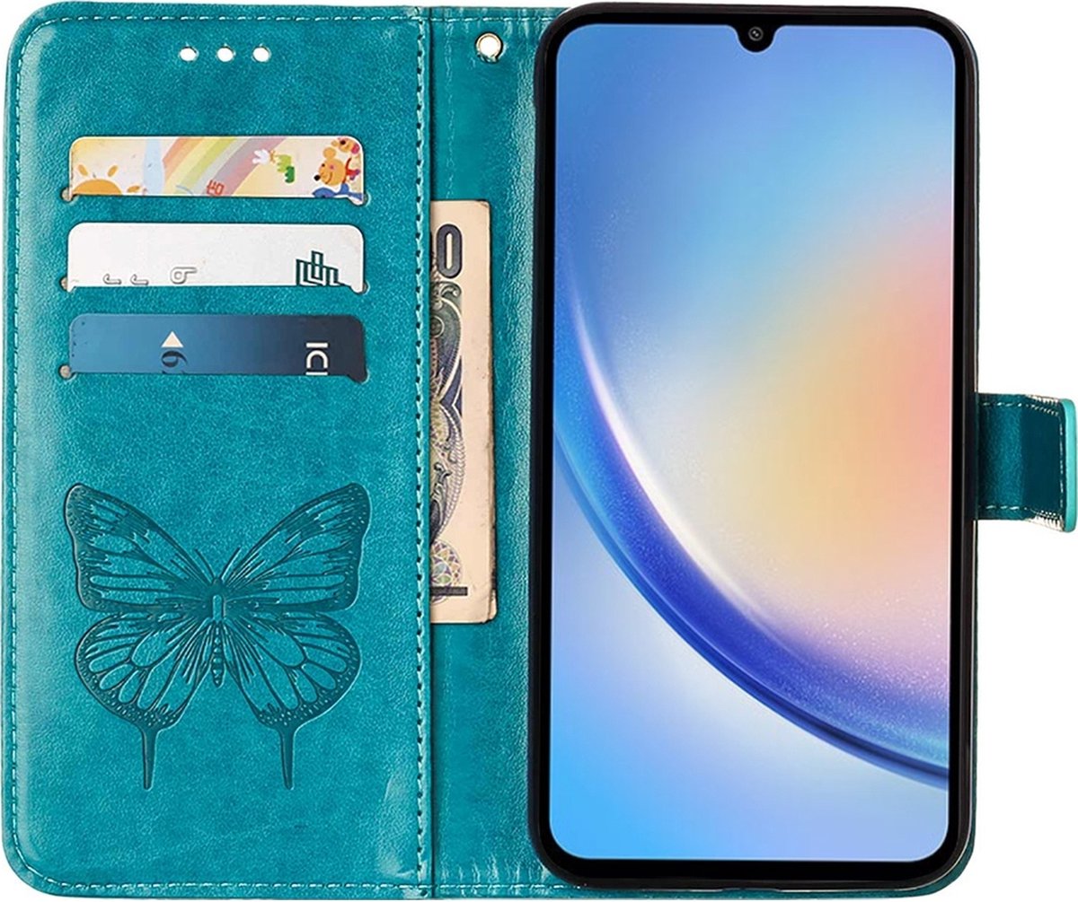 Mobigear Telefoonhoesje geschikt voor Samsung Galaxy A35 Hoesje | Mobigear Butterfly Bookcase Portemonnee | Pasjeshouder voor 3 Pasjes | Telefoonhoesje voor Pinpas / OV Kaart / Rijbewijs - Blauw