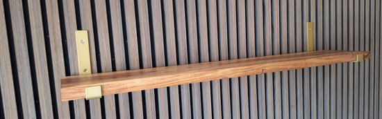 Hoexs - Acacia Hout - 90 Cm - Stalen Plankdragers Goud - Inclusief Bevestigingsmateriaal - Industrieel - Keuken plank - Boekenrek - Metaal - Decoratie
