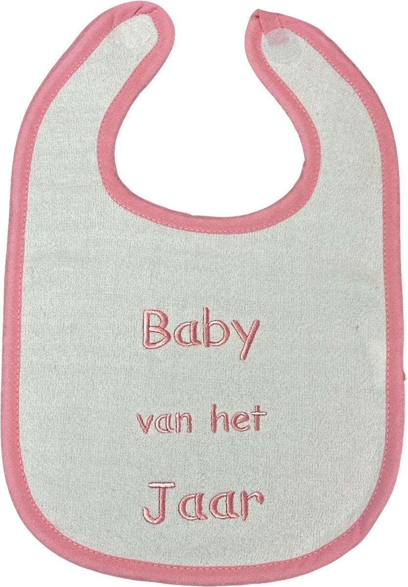 Goedkoopste La Petite Couronne Slabber Slabbetje Slab Geborduurd Baby van het jaar Unisex Katoen Wit/roze Maat 24 x 36 Cm