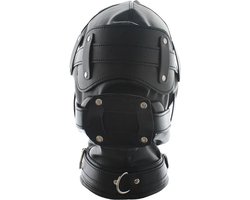 Fetisj Lederen bondage masker met gag penis - Mondknevel BDSM masker - Blinddoek - Gespen en riemen - Verstelbaar - One size