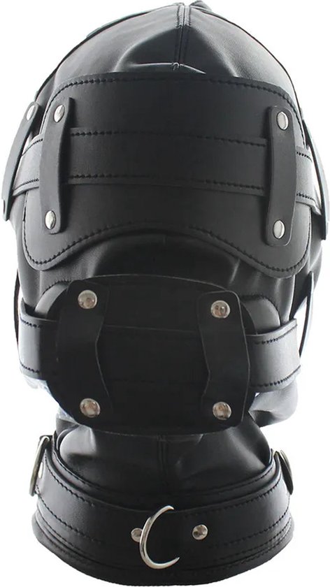 Fetisj Lederen bondage masker met gag penis - Mondknevel BDSM masker - Blinddoek - Gespen en riemen - Verstelbaar - One size