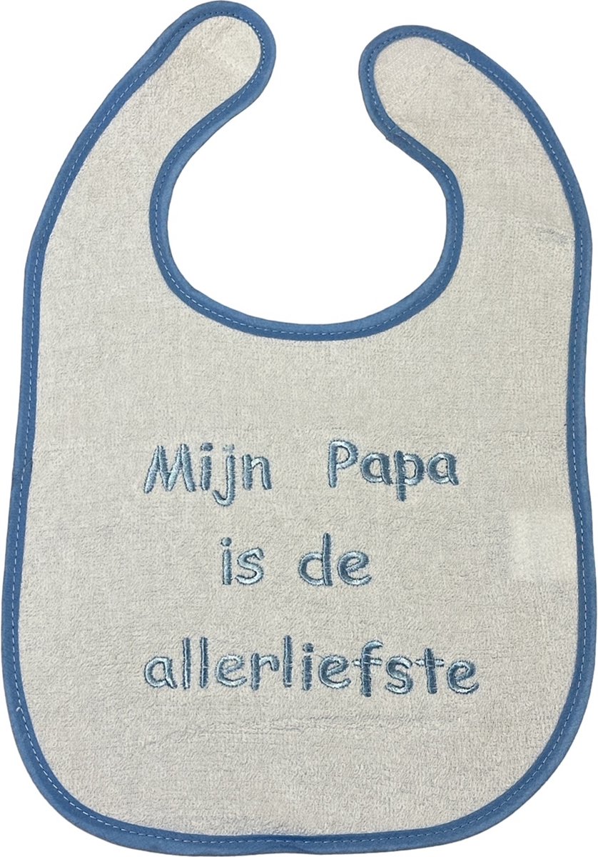 Goedkoopste La Petite Couronne Slabber Slabbetje Slab Geborduurd Mijn papa is de allerliefste Unisex Katoen Wit/blauw Maat 24 x 36 Cm