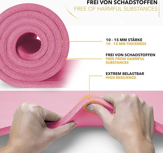 Luxe Duurzame fitnessmat yogamat pilatesmat gymnastiekmat | 190 x 100 cm | 1,5 cm dikte | getest op ftalaten | NBR-schuimrubber - Yogamat Roze van Luxe — afbeelding 5