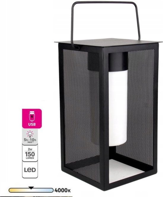 Inspire Meshy USB Oplaadbaar LED Draagbare Tafellamp Buitenlantaarn 150lm - 4000K - RVS Metalen Behuizing