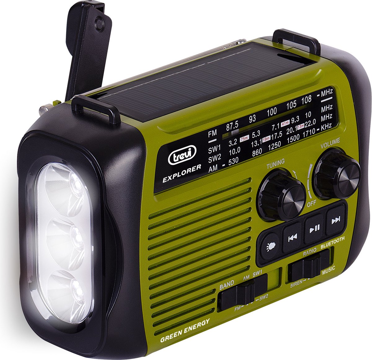 Draagbare Dynamo en Solar Radio USB Micro SD Draadloos en Powerbank - Groen