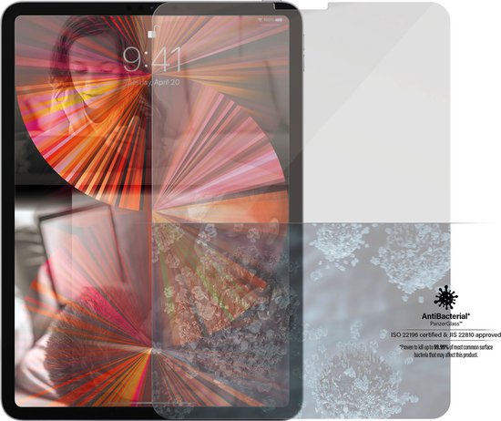 PanzerGlass antibacteriële screenprotector op een Apple iPad Air 4 (2020) / iPad Pro 11" (2021).