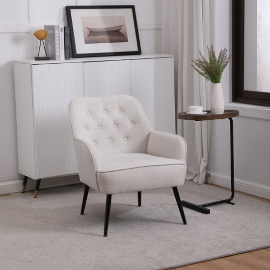 Stoelen voor woonkamer slaapkamer kantoor vrije tijd gewatteerde enkele fauteuil fauteuil comfortabele stoel leesclub koffiestoel met metalen poten, (gebroken wit)