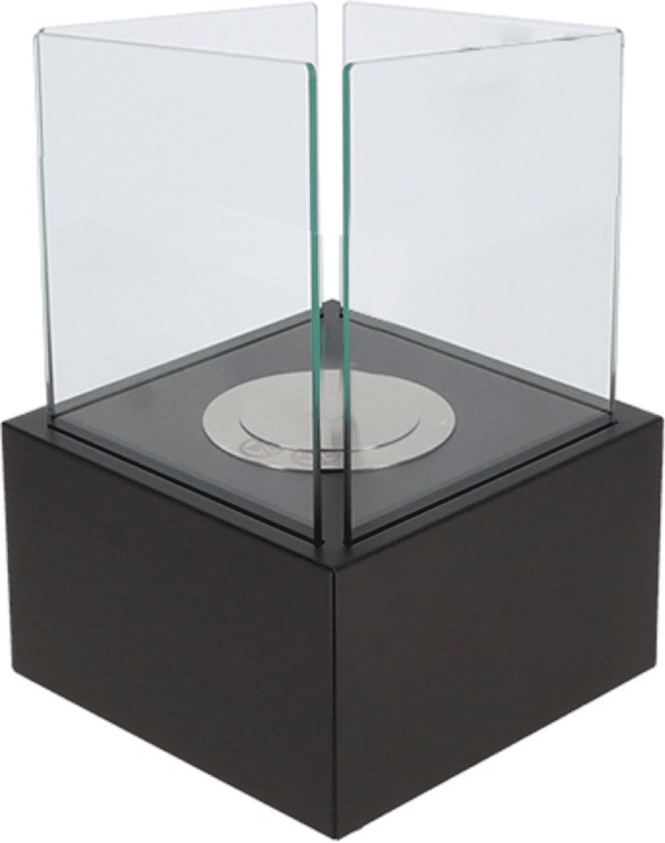 Esschert Design Fancy Flames Bioethanol tafelhaard vierkant RVS Zwart Bio ethanol sfeerhaard Roestvrij staal L 16 x B 16 x H 16 cm maat S