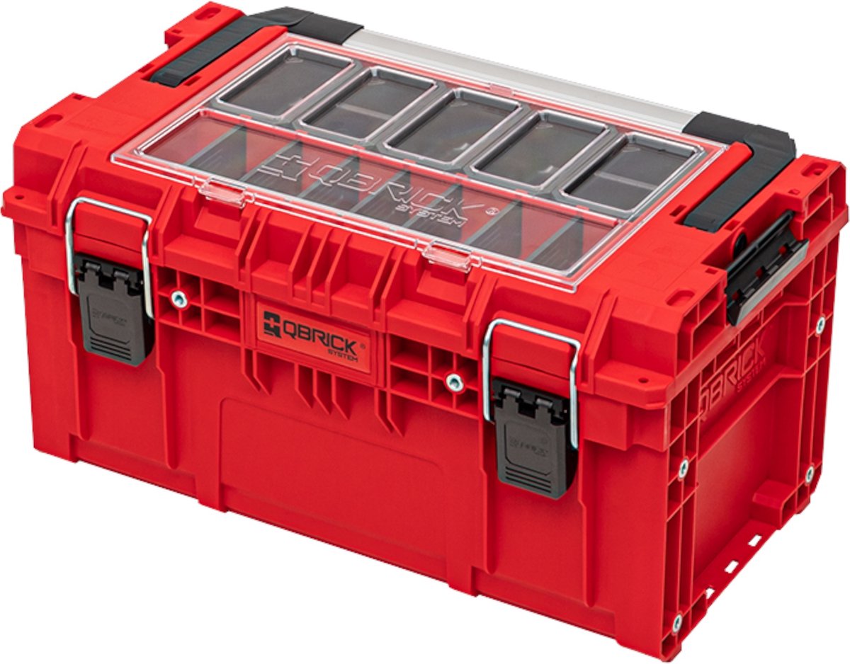 Qbrick System PRIME Toolbox 250 Expert RED ULTRA HD Custom met organizer stapelbaar 535 x 327 x 277 mm 26 l IP66 met 5 inlays en 10 scheidingswanden