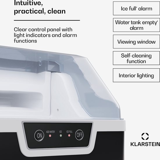 Klarstein Wallberg Nugget Ice Maker - Ijsblokjesmachine - Snelle modus - Ijsblokjes binnen 4 minuten - 200 Watt compressor - Tot 12 kg ijsblokjes per dag - Modern & draagbaar design - Beschikbaar in 2 kleuren - Zwart van Klarstein — afbeelding 5