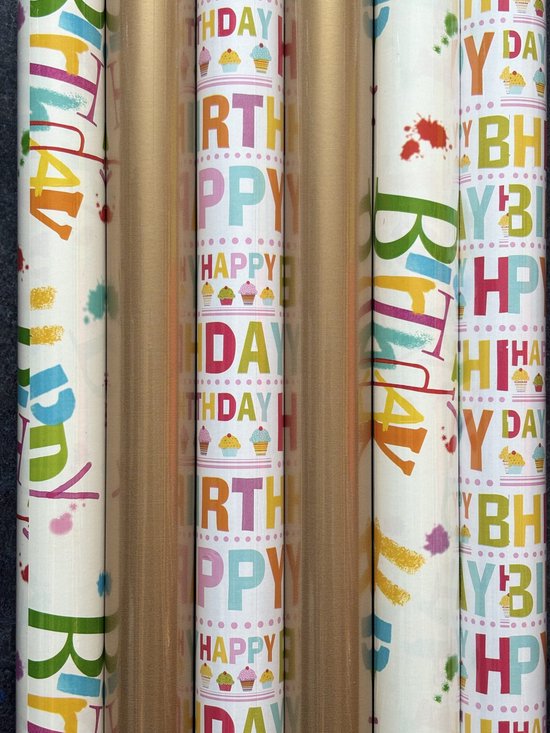 Inpakpapier Verjaardag Birthday 6 Rolletjes- Breedte 70 cm - 2m lang