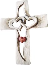 Gesneden Houten Kruis voor aan de Muur - Perfecte Paasdecoratie Hout Liefde Kruis met Verweven Harten voor Thuis Woonkamer - Paasversiering