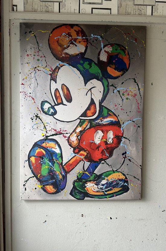 Schilderij- Mickey Mouse- Mixed Media- Katoenen canvasdoek op houten frame- 100x70cm