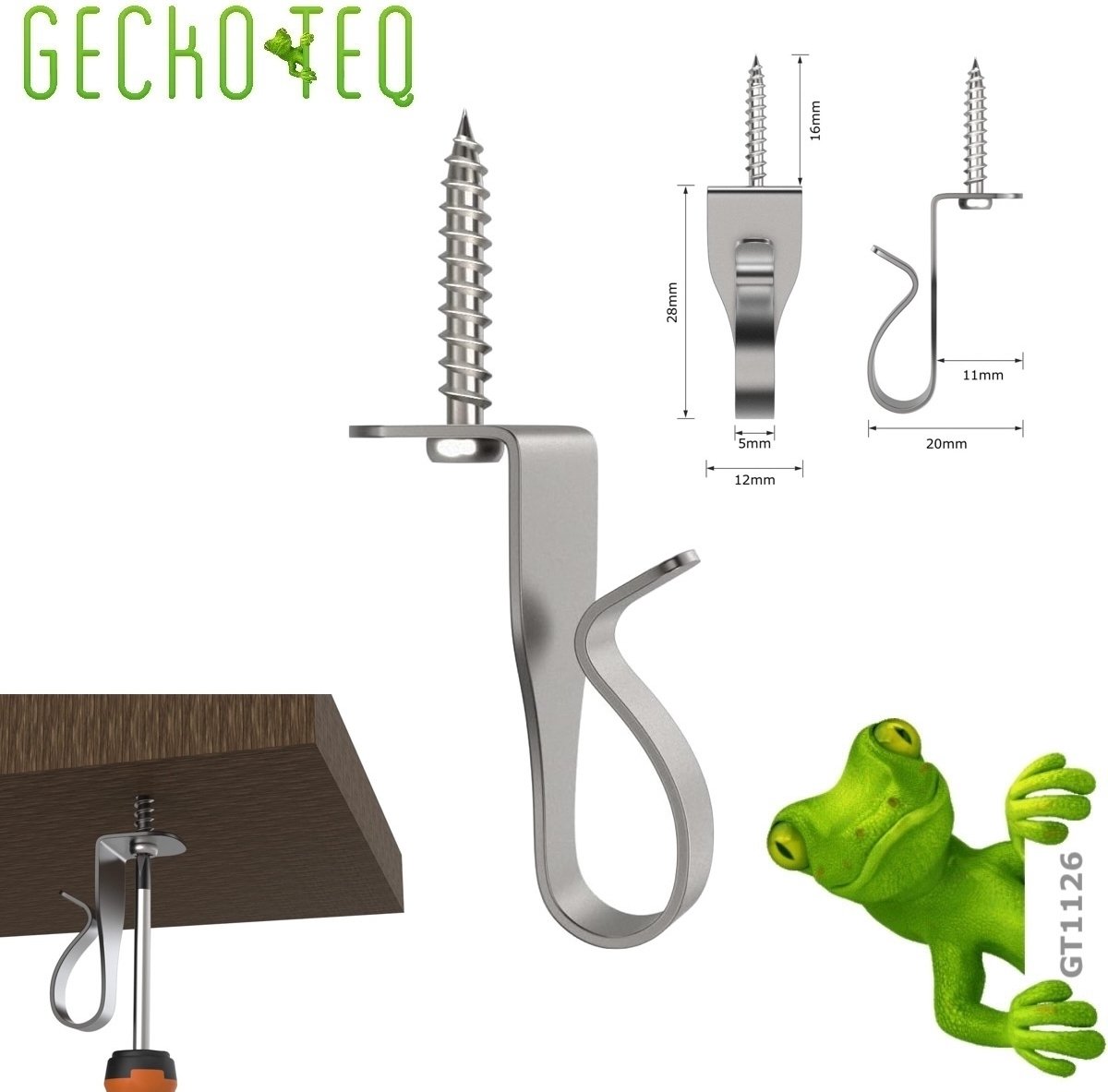 GT1125 GeckoTeq 5 x RVS/blank-Plafond-Draad haakjes voor slingers en feestverlichting-ophangen snoeren-verlichting