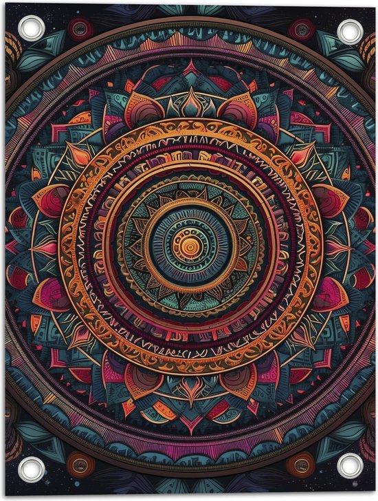 Tuinposter – Mandala - Kleuren - Rond - 30x40 cm Foto op Tuinposter (wanddecoratie voor buiten en binnen)