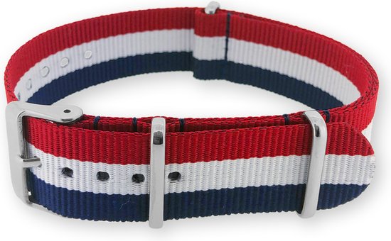 Premium Red White Blue - Nato strap 22mm - Stripe - Horlogeband Rood Wit Blauw
