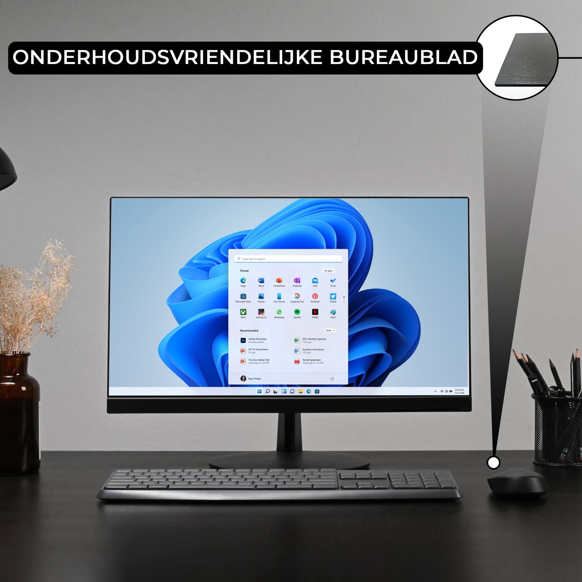 Bayt Bureau - Bureau Zwart - Computerbureau - Computer Tafel - Bureautafel -110 x 50 x 75 cm