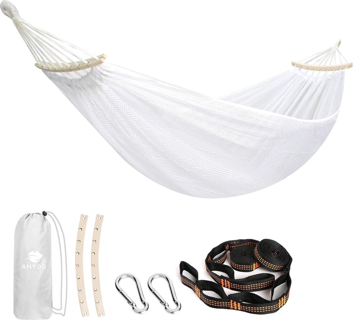 Hangmat met spreidstangen ademend koelnet staafhangmat met boomriemen voor buiten tuin balkon patio achtertuin camping