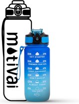 Motivatie Waterfles - Blauw/Aqua - 600ML Drinkfles - Motivai® - Motivatiefles - Waterfles met Rietje - Waterfles met tijdmarkering - BPA Vrij - Volwassenen - Kinderen