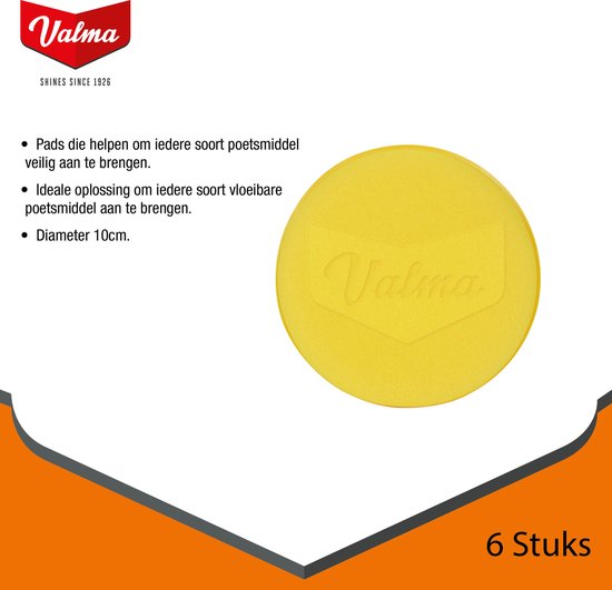 Applicateur Valma jaune avec logo en relief et texte '6 Stuks'.