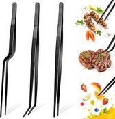 30 cm pincet keuken, kookpincet, keukenpincet, kookpincet roestvrij staal, professionele kookpincet voor grillen, koken, serveren, positioneren, dessertdecoratie (zwart)