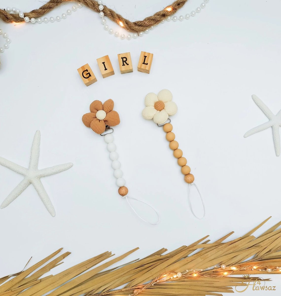 Goedkoopste Speenkoord Bloem - Wit - Hawsaz.nl Cadeau Babygeschenkset - Speenkoord - Baby cadeaubox - Geboortecadeau