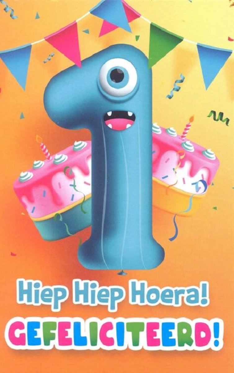 Wenskaart 1 Jaar Hiep Hiep Hoera Gefeliciteerd - Gratis verzonden