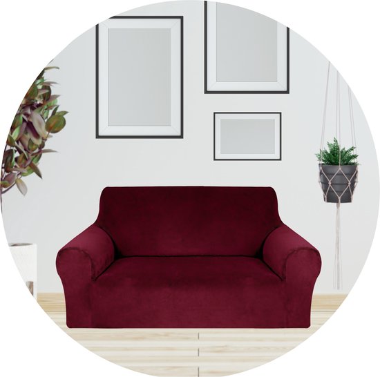Hilvard - Bankhoes Stretch 2 zitsbanken - Zetelhoes - Bankbeschermer - Sofa Cover - Zetelbeschermer Huisdieren - Bank hoes - Wasbaar - Rood Bordeaux