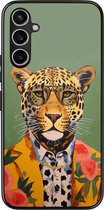 Casimoda® hoesje - Geschikt voor Samsung Galaxy A34 - Luipaard Hipster - Zwart TPU Backcover - Luipaardprint - Groen