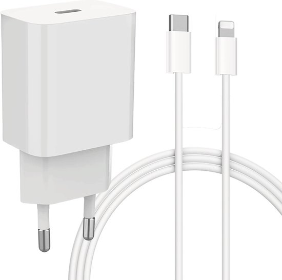 USB C Snellader + USB C Kabel - 2 Meter - Geschikt voor Apple Lightning iPhone en iPad - Type C-Oplader Adapter voor 14/14 Plus/14 Pro/14 Pro Max/13/12/11/SE/Pro - CoverMore
