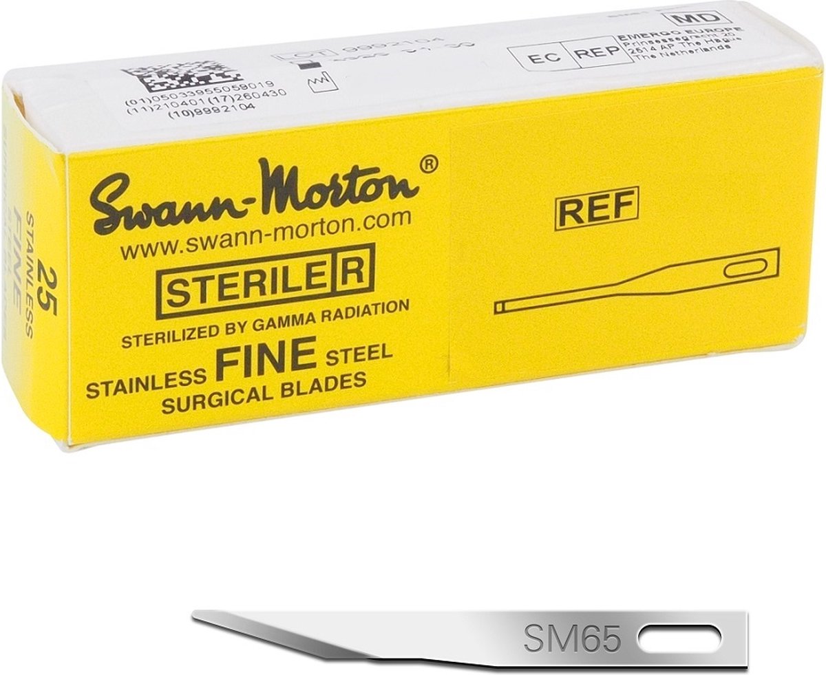 Goedkoopste Swann Morton scalpelmesjes fijn steriel SM65 Swann Morton - RVS - Chirurgisch scalpelblad - SM65