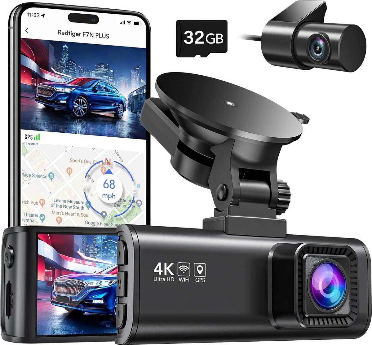 DiverseGoods 4K Dashcam Autocamera met WiFi en GPS Autocamera, Dash CAM 3.18