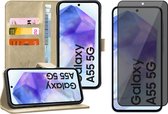 Hoesje geschikt voor Samsung Galaxy A55 - Privacy Screenprotector Volledig Dekkend Glas - Portemonnee Book Case Goud
