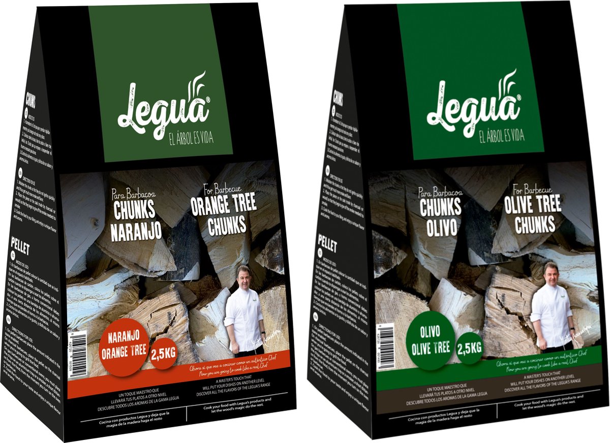 Legua - Voordeelpakket Rookchunks Sinaasappel- en Olijfhout - duurzaam geproduceerd - 2 zakken a 2,5kg!