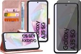 Hoesje geschikt voor Samsung Galaxy A35 - Privacy Screenprotector Volledig Dekkend Glas - Portemonnee Book Case Rosegoud