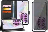 Hoesje geschikt voor Samsung Galaxy A35 - Privacy Screenprotector Volledig Dekkend Glas - Portemonnee Book Case Zwart