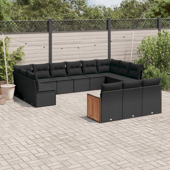 vidaXL-13-delige-Loungeset-met-kussens-poly-rattan-zwart
