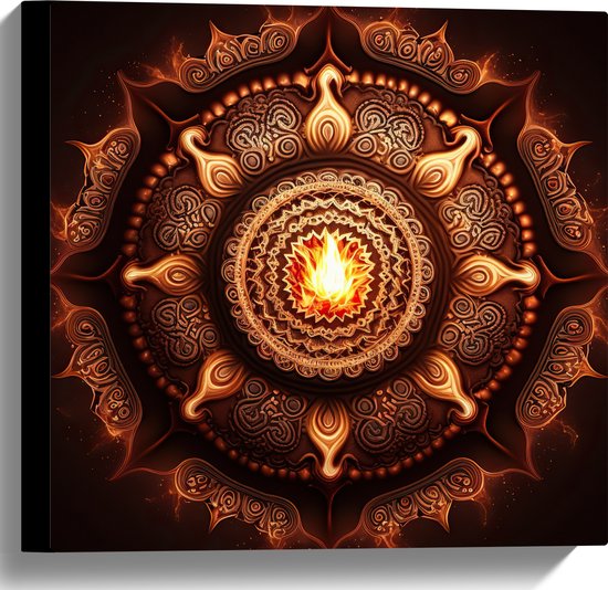 Canvas - Mandala - Vuur - Oranje - Rond - 40x40 cm Foto op Canvas Schilderij (Wanddecoratie op Canvas)