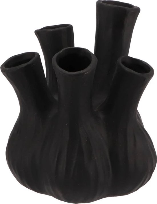 Daan Kromhout - Tulpenvaas - Vaas voor tulpen - Aglio vaas mat zwart - 13 x 16 cm- toetervaas - Zwart - Vaas - La Florista
