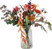 WinQ- Boeket Kunstbloemen in rood/blauw/oranje combinatie - Inclusief vaas - Boeket zijden bloemen - Vrolijke Voorjaarskleuren - Nepbloemen - Zijden bloemen