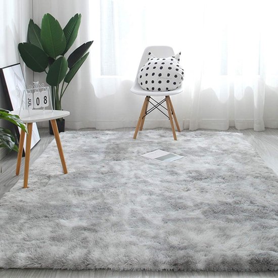 XSIVOD Tapis moelleux, long pile, gris, lavable, antidérapant, extra large, doux, moderne, chambre à coucher, chambre d'enfant, 140 x 200 cm