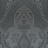 Barok behang Profhome 387085-GU vliesbehang hardvinyl warmdruk in reliëf glad in barok stijl glinsterend zwart donkergrijs goud 5,33 m2