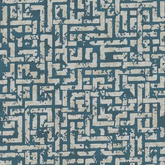 Papier peint graphique Profhome 386953-GU papier peint intissé texturé avec des formes géométriques chatoyantes turquoise or pétrole argent 5,33 m2