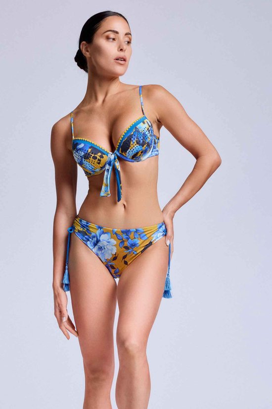 David - Indigo Flower Push-Up Bikini Set - maat 38 - Blauw/Meerkleurig