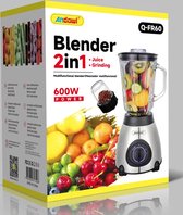 Andowl Blender Smoothie 1,5L, Multifunctionele Elektrische Blender, Kleine Blender，Hakmolen, Blender voor Smoothie, 5 Snelheden + Pulse